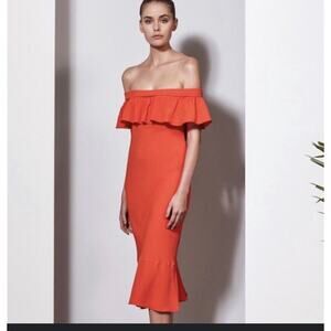 Veronica Beard Oleta Off the Shoulder Midi Ruffled Dress Orange Size 6/ small